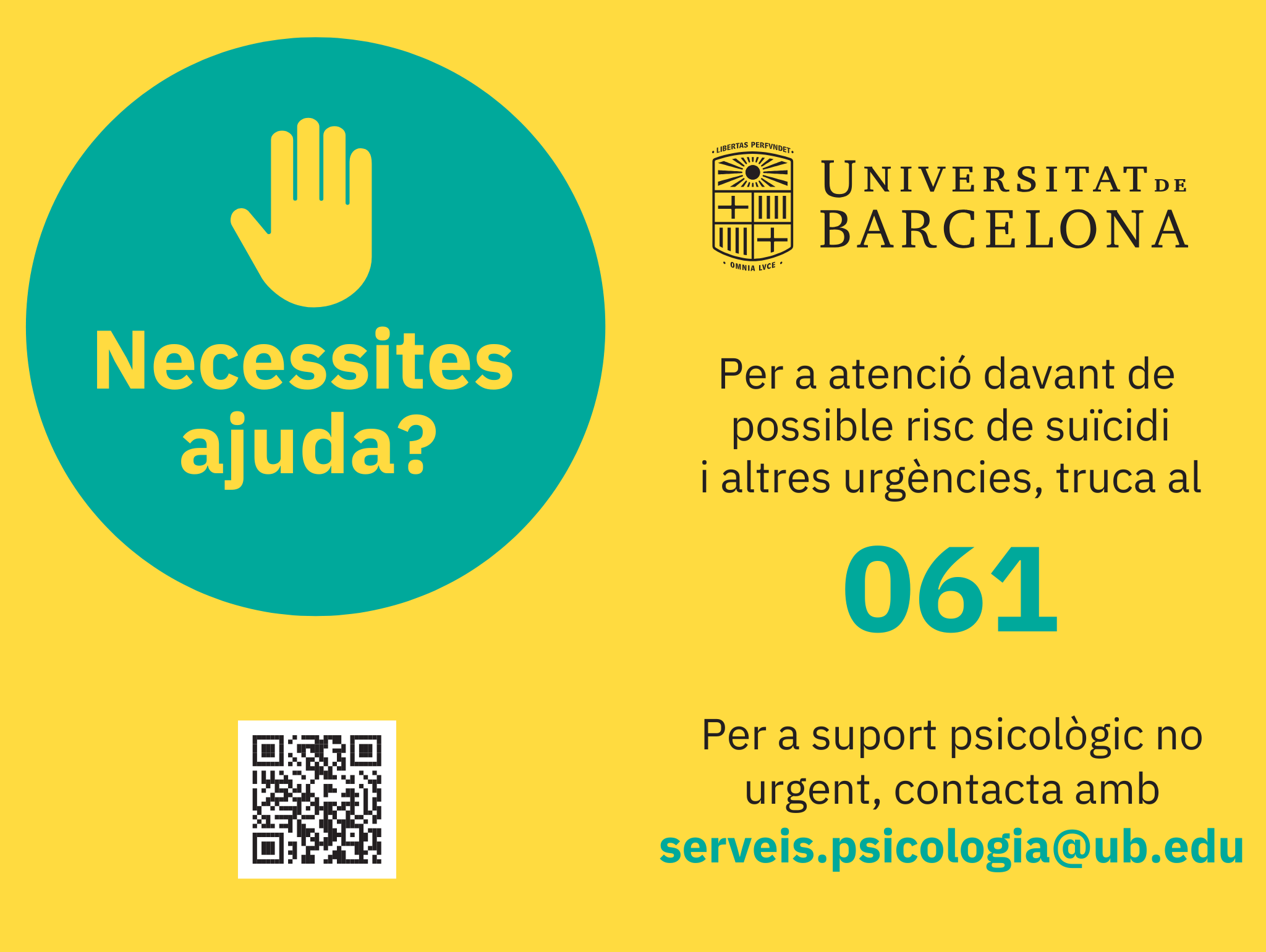 La UB ofereix suport psicològic gratuït per a l’estudiantat, el PDI i el PAS.